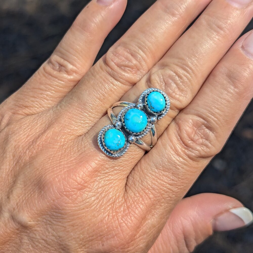 Handmade Navajo Blue Diamond Turquoise Ring Sterling Silver NA Jewelry Sz 8.75** - Picture 4 of 9